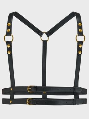 Killstar Black Leather Harness with Gold Rings & Studs